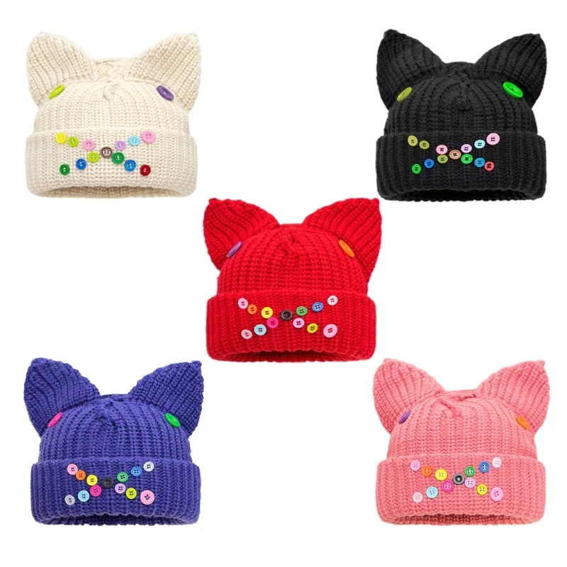 

Adults Teens Cartoon Cat Ear Knitted Hat Winter Warmer Cycling Hat