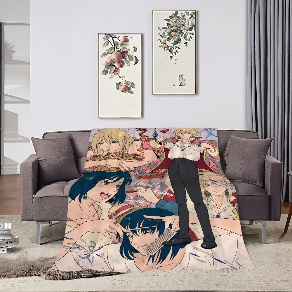 Anime film comfort warm soft plush blanket for sofa living room h-Howl's office bedroom travel Flannel gift m-Moving c-Castle 3