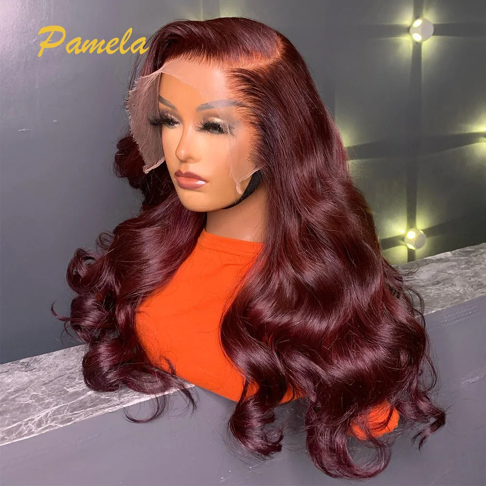 250% Density Black Cherry Wig Human Hair Body Wave Burgundy 13x6 HD Transparent Lace Front Human Hair Glueless Wig 99J For Woman