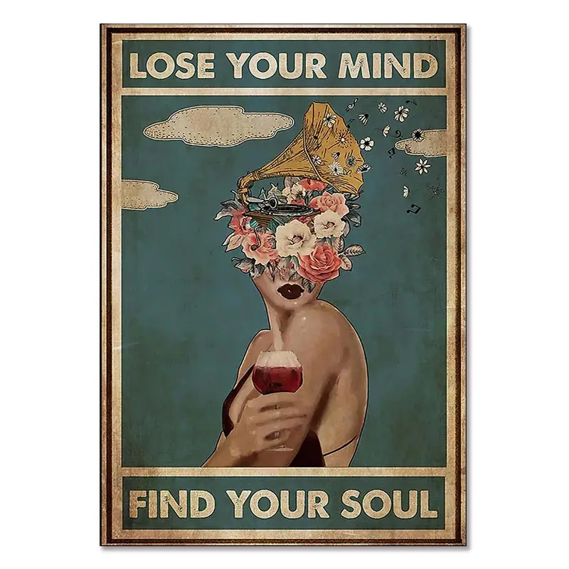 WEIMEILD Cartello In Latta Vintage 20x30 Cm, Con Scritta Yoga 'Lose Your Mind Find Your Soul', Per Pub, Bar E Decorazione Casa - 3