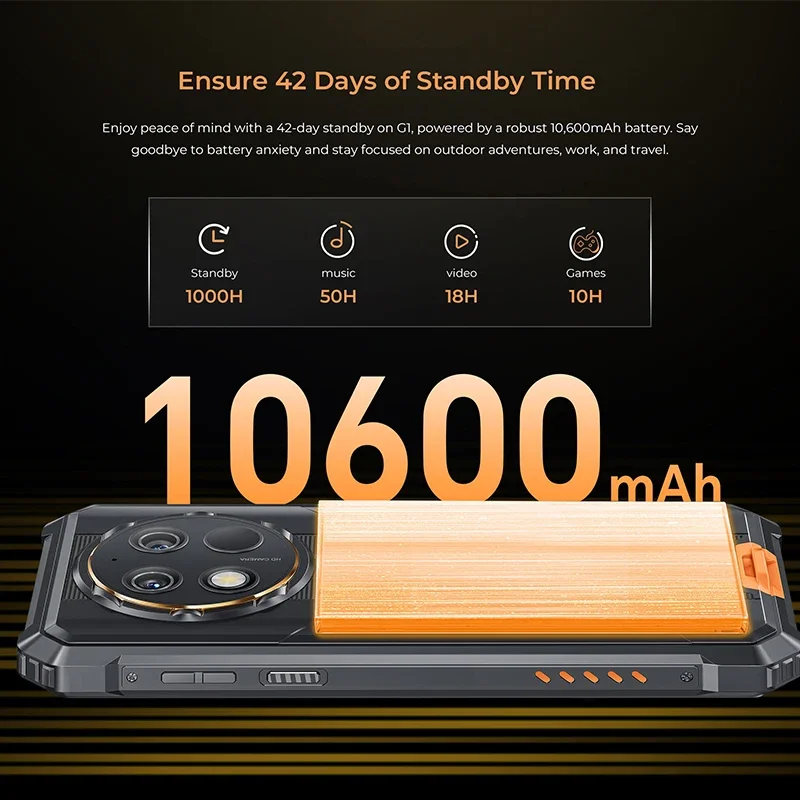 Oukitel G1 Rugged smartphone Global Version 6.52‘' HD+ 10600mAh 6GB+256GB Android14 48MP Camera cellphone NFC 2