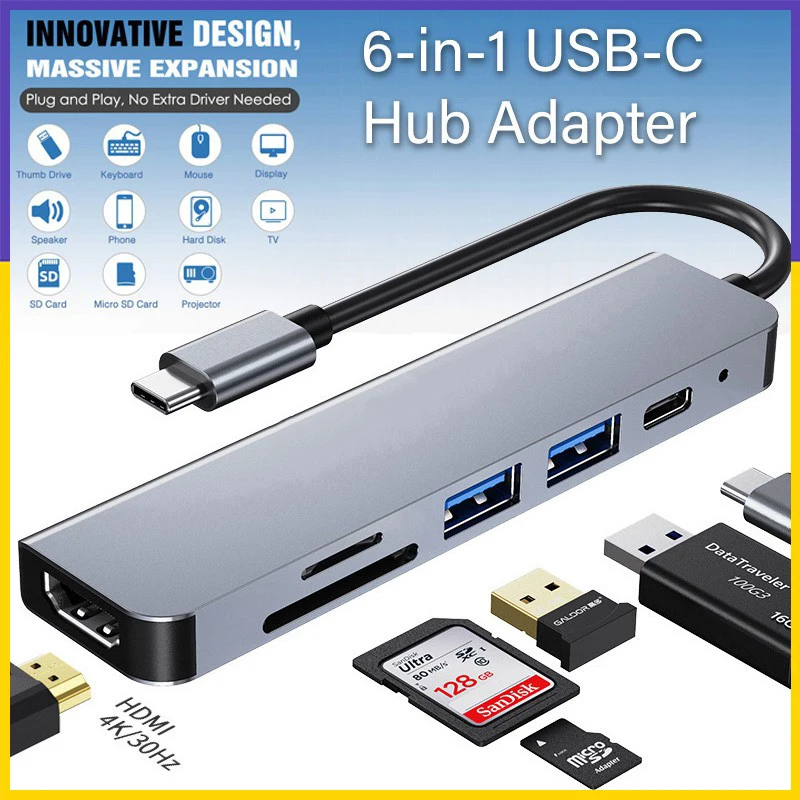 

[Быстрая доставка] 6 в 1 несколько USB C Hub 3,0 порт Тип C док-станция адаптер для ноутбука HDMI PD зарядное устройство 6 в 1 SD/TF кардридер