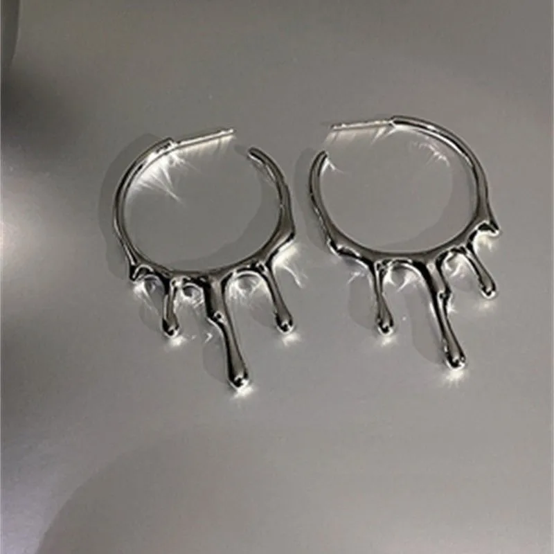 Silver Color Punk Unique Retro Stud Earrings for Women Geometric Niche Design Water Droplet Lava Earring Jewelry Accessories