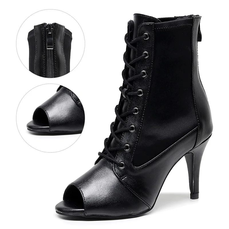 Women's Dance Shoes Girls Tango Salsa Jazz Shoes High Quality Black High-Heeled Dance Boots Girls Stiletto Short Boots 3