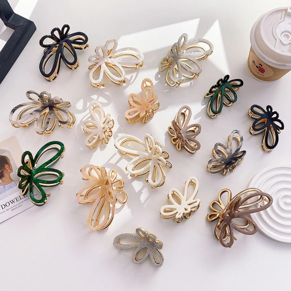 

New Creative Design Geometric Hollow Butterfly Hair Clip High-Quality Acetic Acid Metal Shark Clip Hair Accessories