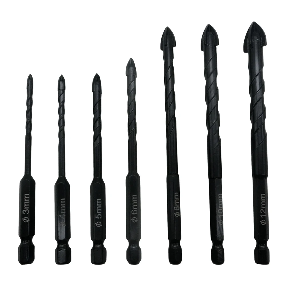 7pcs Cross Hex Drill Bit For Granite Tiles Stone Wood Plastic Concrete Wall Hole Opener Tile Glass Drill Bit Size 3-12mm greener cross hex tile drill bits set hard alloy triangle porcelain stone glass ceramic concrete drill bit hole opener for wall