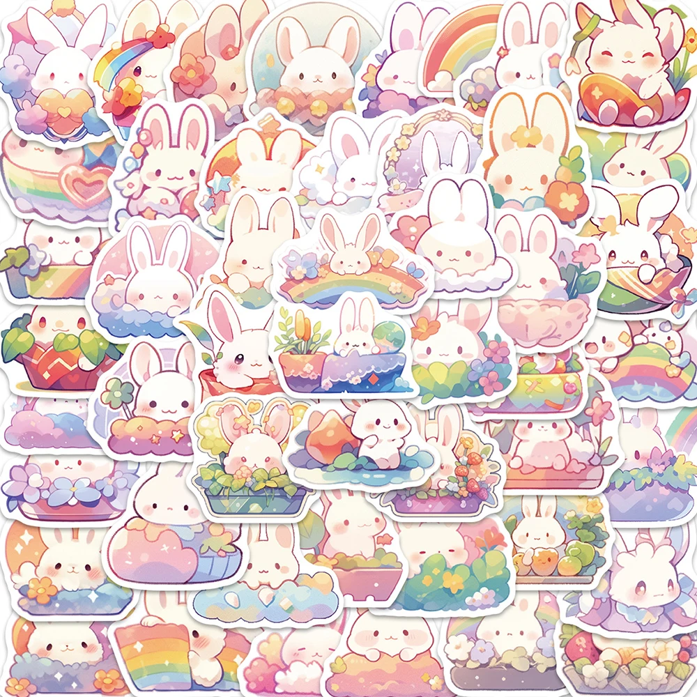 10/30/50pcs Kawaii Cartoon Rainbow Rabbit Graffiti Stickers Funny Cute Aesthetic Decals Laptop Luggage Diary Wall Kids Sticker