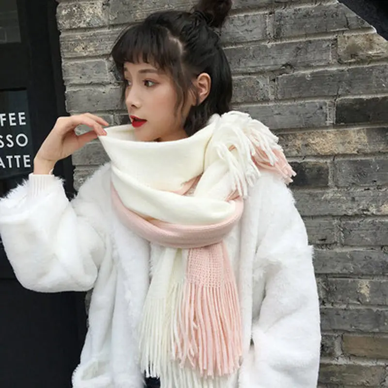 Winter Autumn New RetroImitation Cashmere Color Blocking Elegant Temperament Women Scarf Thickened Warm Defend Cold Collar Shawl