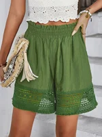 Olive Women's Oversized Woven Solid Color Casual Shorts Comfortable Loose Fit High Waist Knee-Length Summer Fashion Olive - Image 3