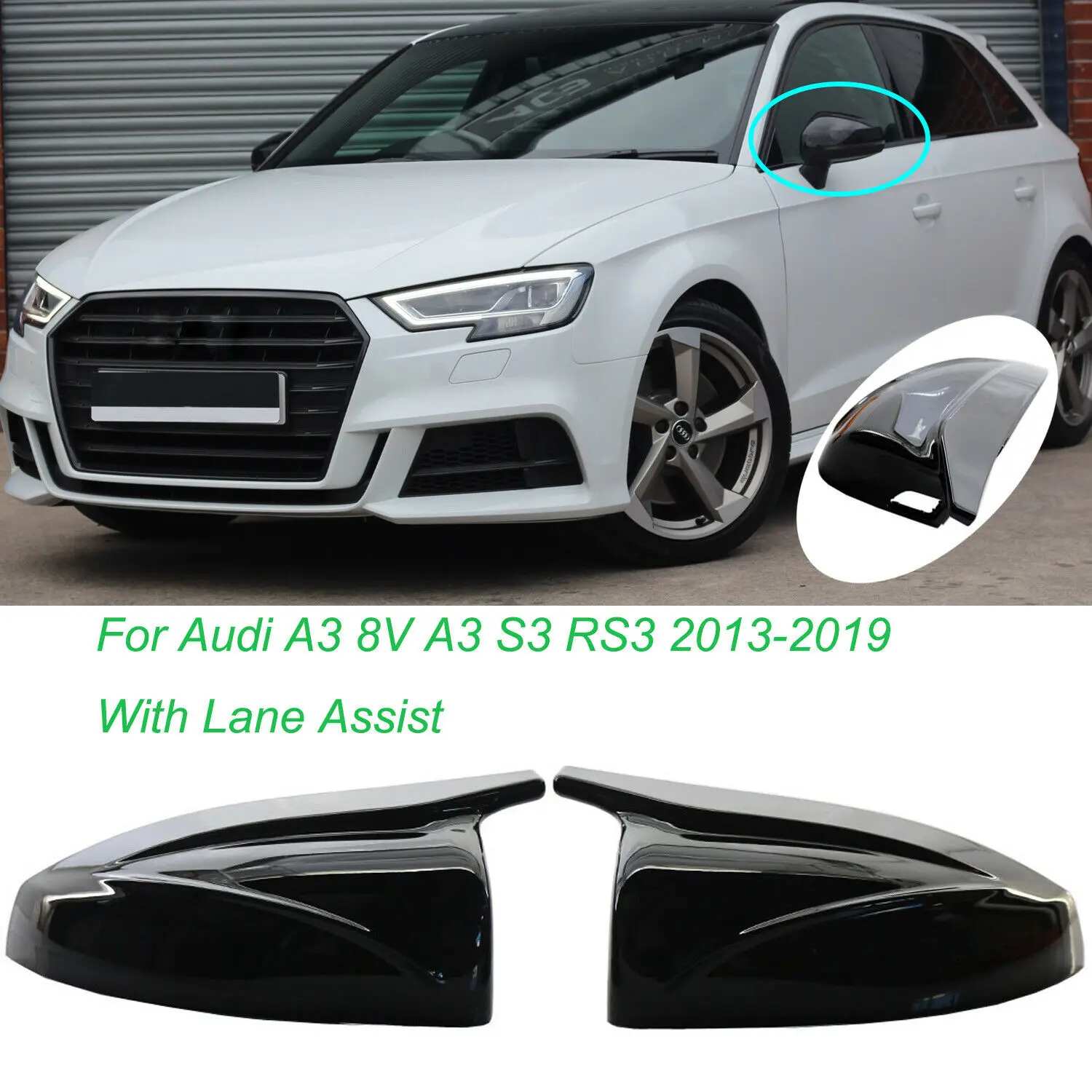 

Глянцевые черные крылья, зеркальные крышки для Audi A3 8V S3 RS3 W/ Lane Help 2014-2020