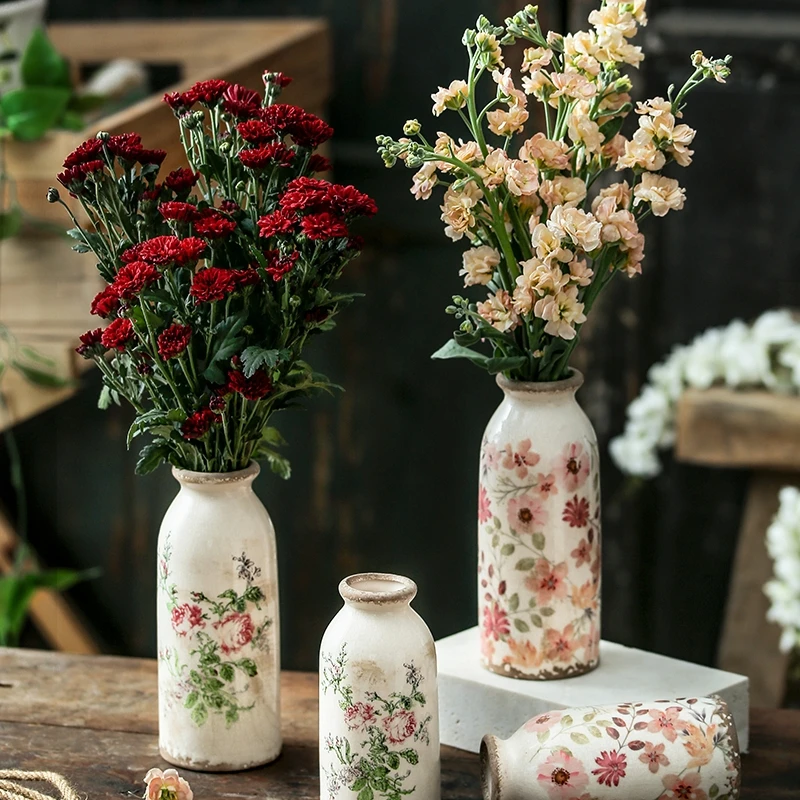 Retro and Antique Ceramic Small Vase Decorations Living Room Flower Arrangements, Dried Flowers Niche Creative Decorations 3