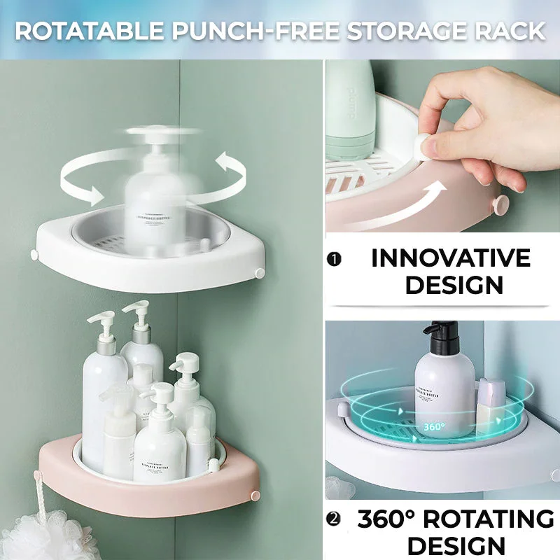 Bathroom Shelf Rotatable Punch-free Storage Rack Wall Mount Shower Shelves Corner  Shelf Kitchen Bathroom Organizer