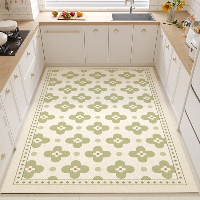 PVC Kitchen Carpet Large Area Floral Small Fresh Print Leather Rug Waterproof Oil-proof Easy Clean Floor Mats Tapete De Cozinha