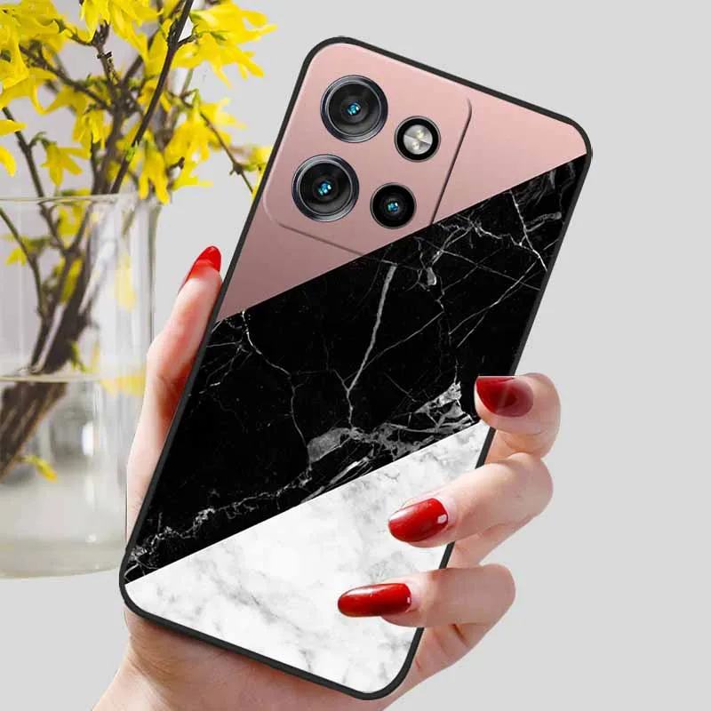 Elegant Marble Design Soft Silicone Phone Case with Protective Black TPU Bumper