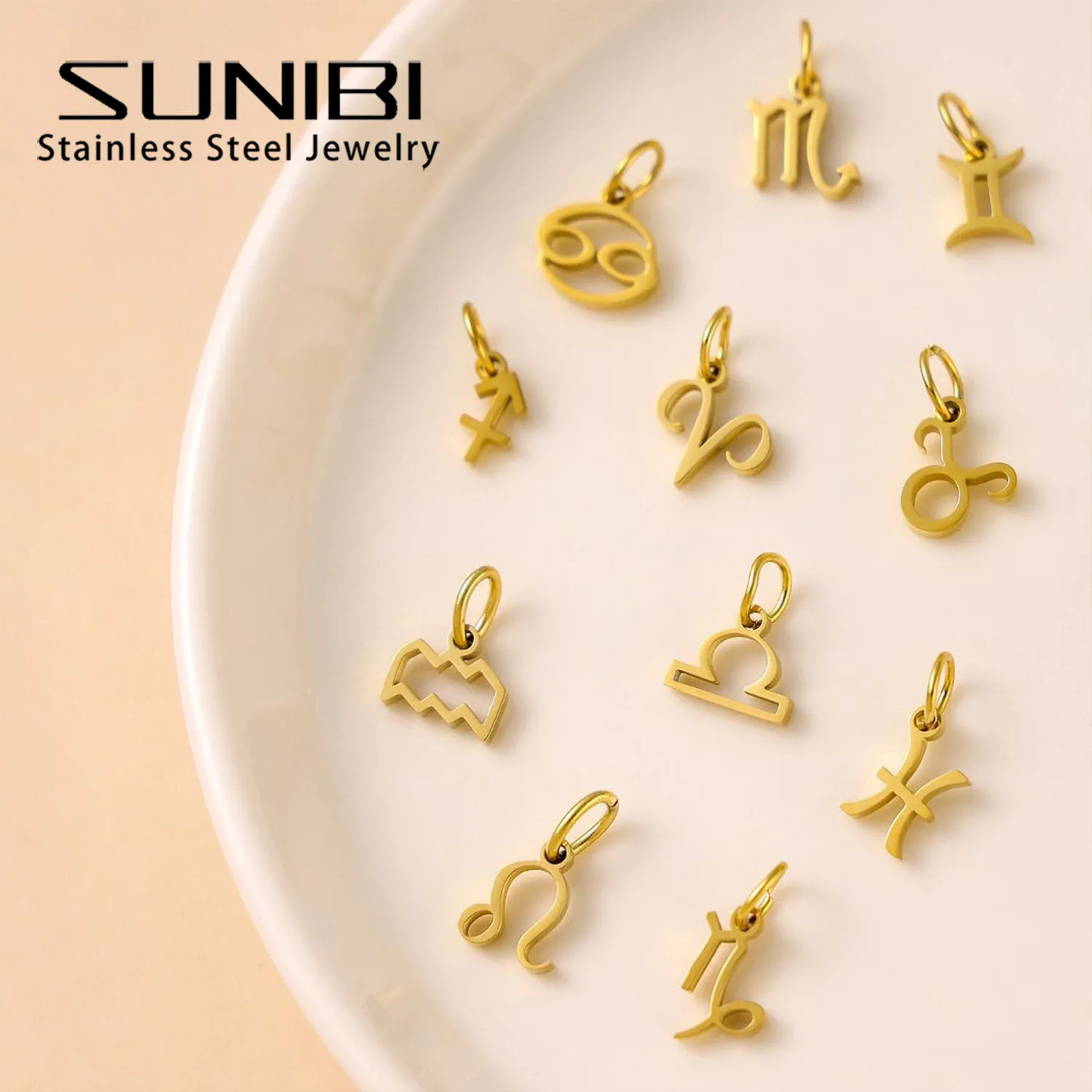 Pendant Necklace SUNIBI Stainless Steel Star Zodiac Sign 12 Constellation Accessories For Women Man Jewelry