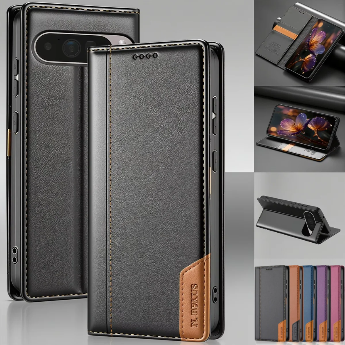 Luxury RFID Magnetic Leather Wallet Phone Case with Card Slots and Stand Feature