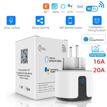 Tuya WiFi Smart Plug 16A/20A EU Smart Socket With Power Monitoring Timing Function Voice Control Support Alexa Google Home 1