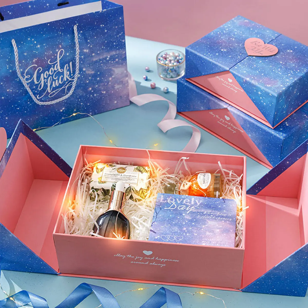 Gradient Starry Sky Gift Box Heart Double Door Exquisite Valentine's Mother's Day Birthday Christmas Gift Packaging Paper Case