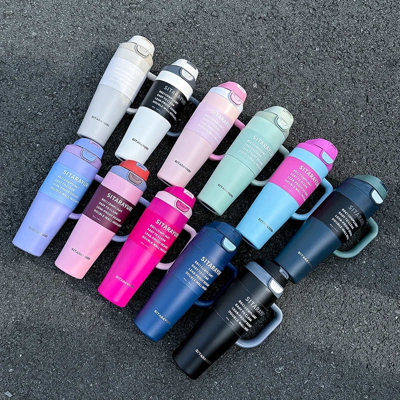 Sitarayuri Dual-Drink Insulated Tumbler 1.2L Stainless Steel Handled Cup Flip-Top Direct Sip &Amp; Straw Cup