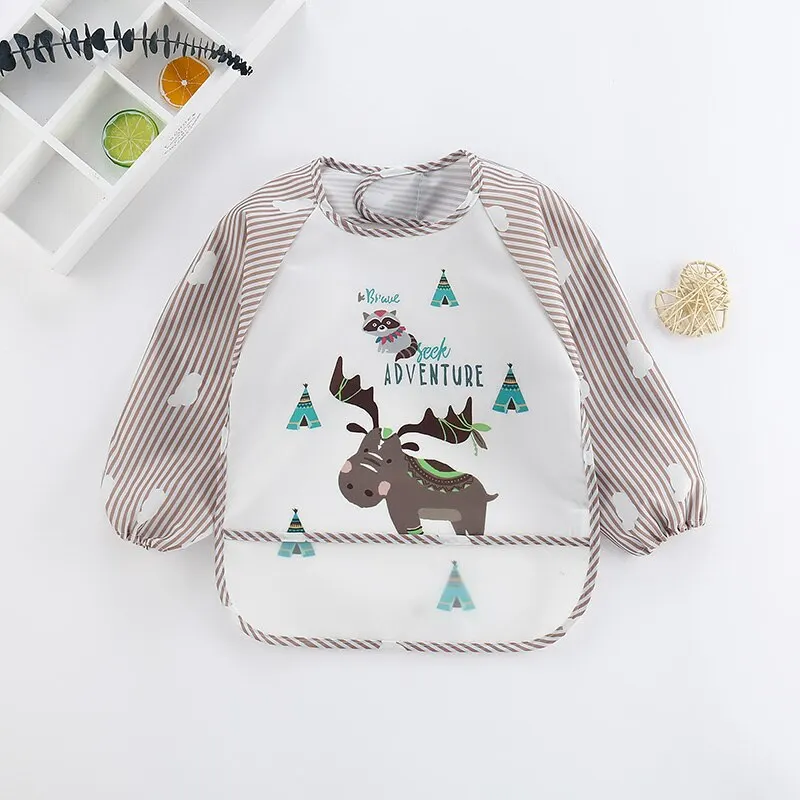 Cartoon Infant Toddler Baby Long Sleeve Waterproof Eating Smock Art Apron Animal Smock Baby Bib Burp Clothes Soft