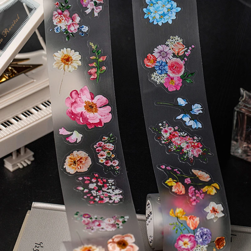 Mr. Paper 3Rolls/bag watercolor flowers die-cut matte PET tape beauty tape DIY handbook scrapbook envelope 3
