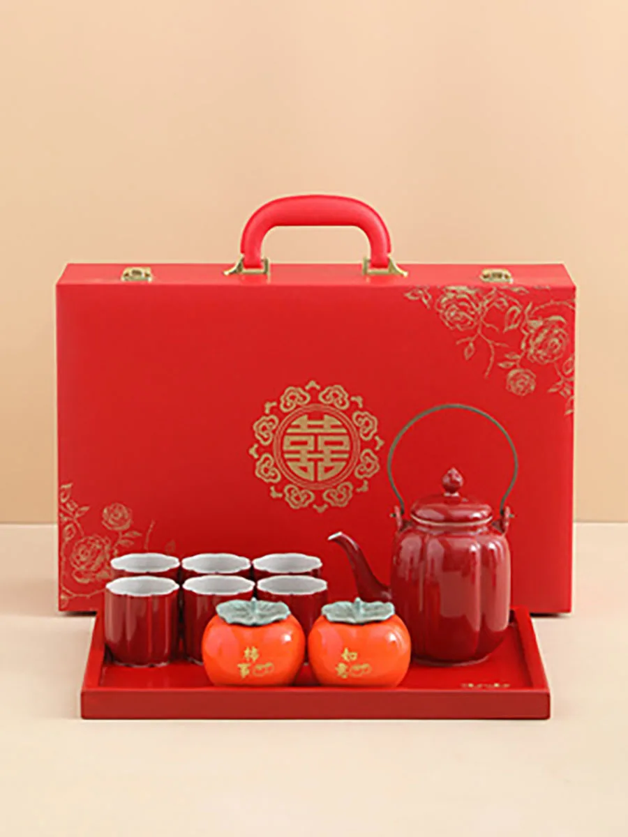 Red Ceramic Chinese Teapot, Tea Pot Cup, Beauty Kettle, Wedding Supplies, Household Tea Ceremony, Customized Souvenir Gifts
