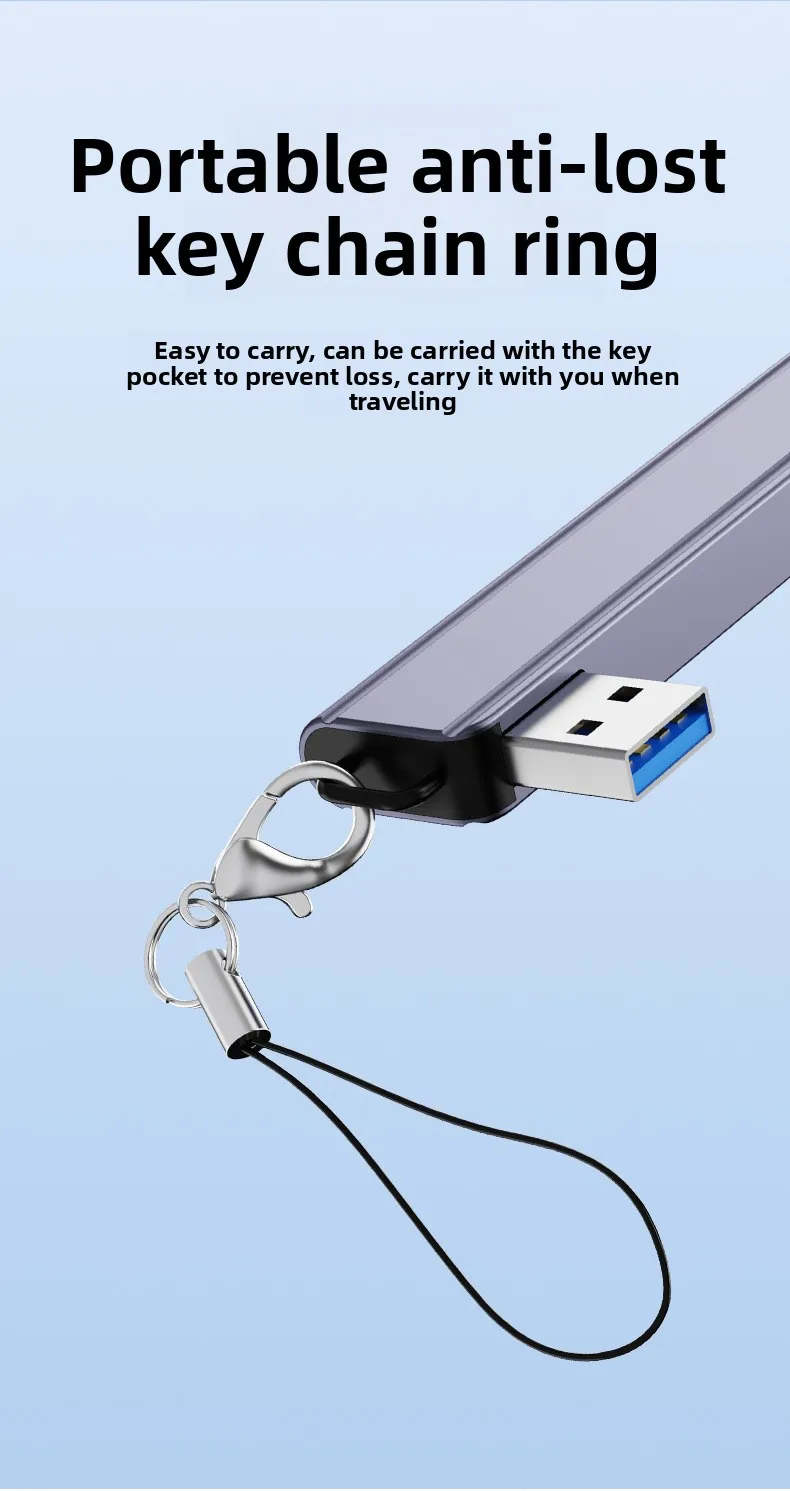 4-Port-USB-3.0-Splitter für Laptop, Typ-C-Hub, Expander aus Aluminiumlegierung, seitlich gebogener Kabelhub – Detail 8