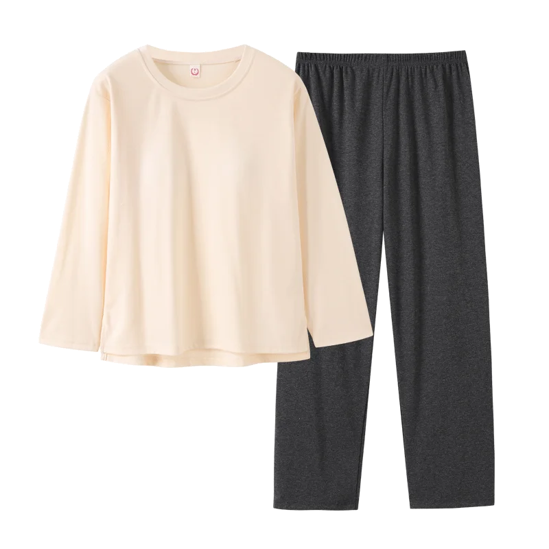 Pajamas Women's New Spring Combed Cotton Pullover Solid Women's Home Wear Simple Casual Large Size Long Sleeve Suit with Cushion