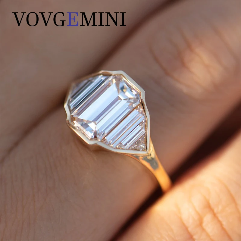

VOVGEMINI Emerald Cut Moissanite Ring 2carat Center Pure Original 14k Gold Jewelry 585 Rings For Women Romantic Fashion Jewelry