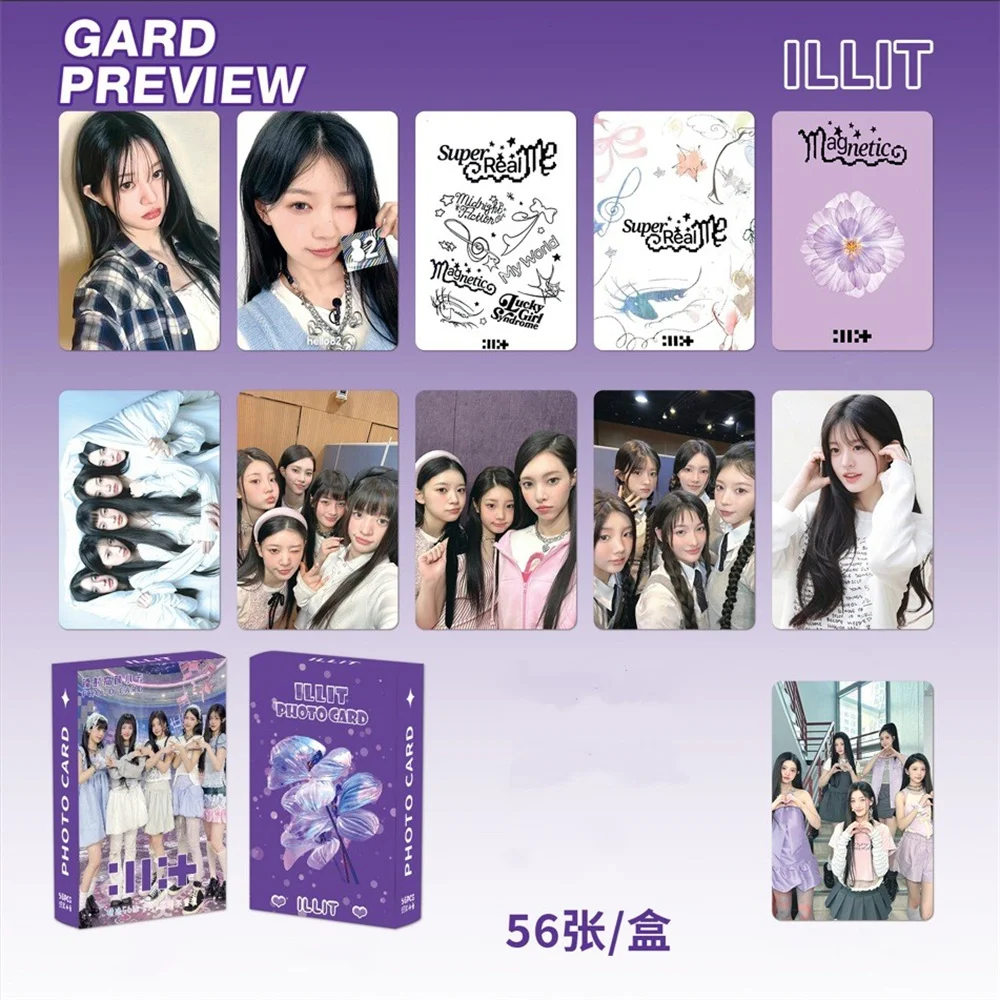 

Kpop ILLIT Laser Card 55pcs/Set Double Sides Printing Bright Film Korean Style LOMO Card Wonhee Minju Fans Collection Gift