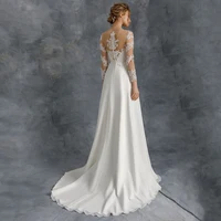A-Line 3/4 Sleeve Wedding Dresses 2022  Robe De Mariee Custom Made Sheer O-Neck Lace Appliques vestido de nov Chiffon Long Civil 2