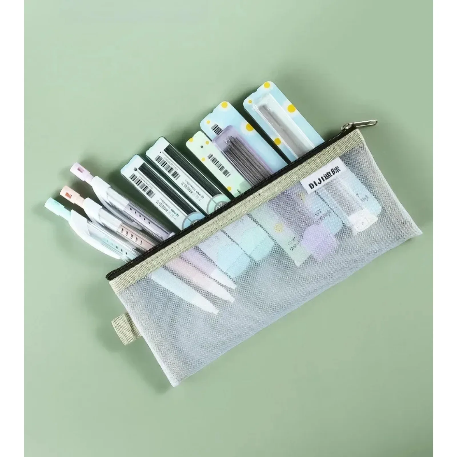 1Pcs Mesh Zipper Pouch Clear Document Bag Book File Folders Stationery Pencil Case Storage Bags