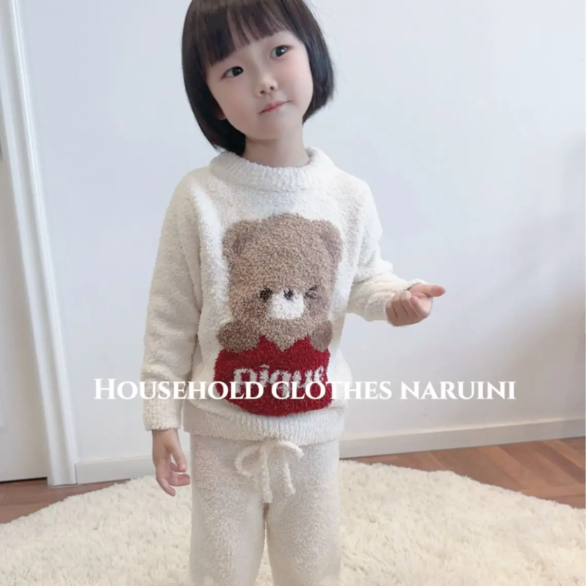 Gelato Pique Homme 가을, 겨울 새로운 귀여운 작은 하트 베어 패밀리 키즈 홈 의류 잠옷 Sui Theattech Long Johns