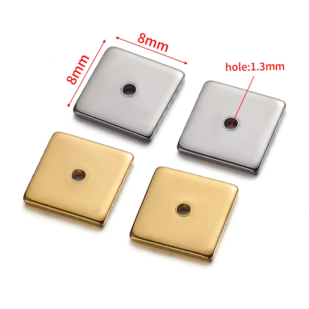 50pcs 8mm Stainless Steel Square Flat Spacer Beads Loose Beads Hole 1.3mm for Jewelry Making DIY Necklace Accessories Handmade