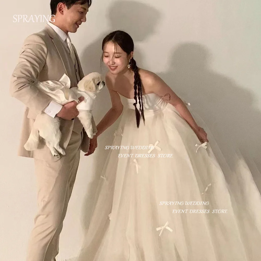 SPRAYING Tulle A Line Korea Wedding Dresses Photoshoot Strapless Ribbon Bride Dress Corset Back Floor Length Customized wedding dresses