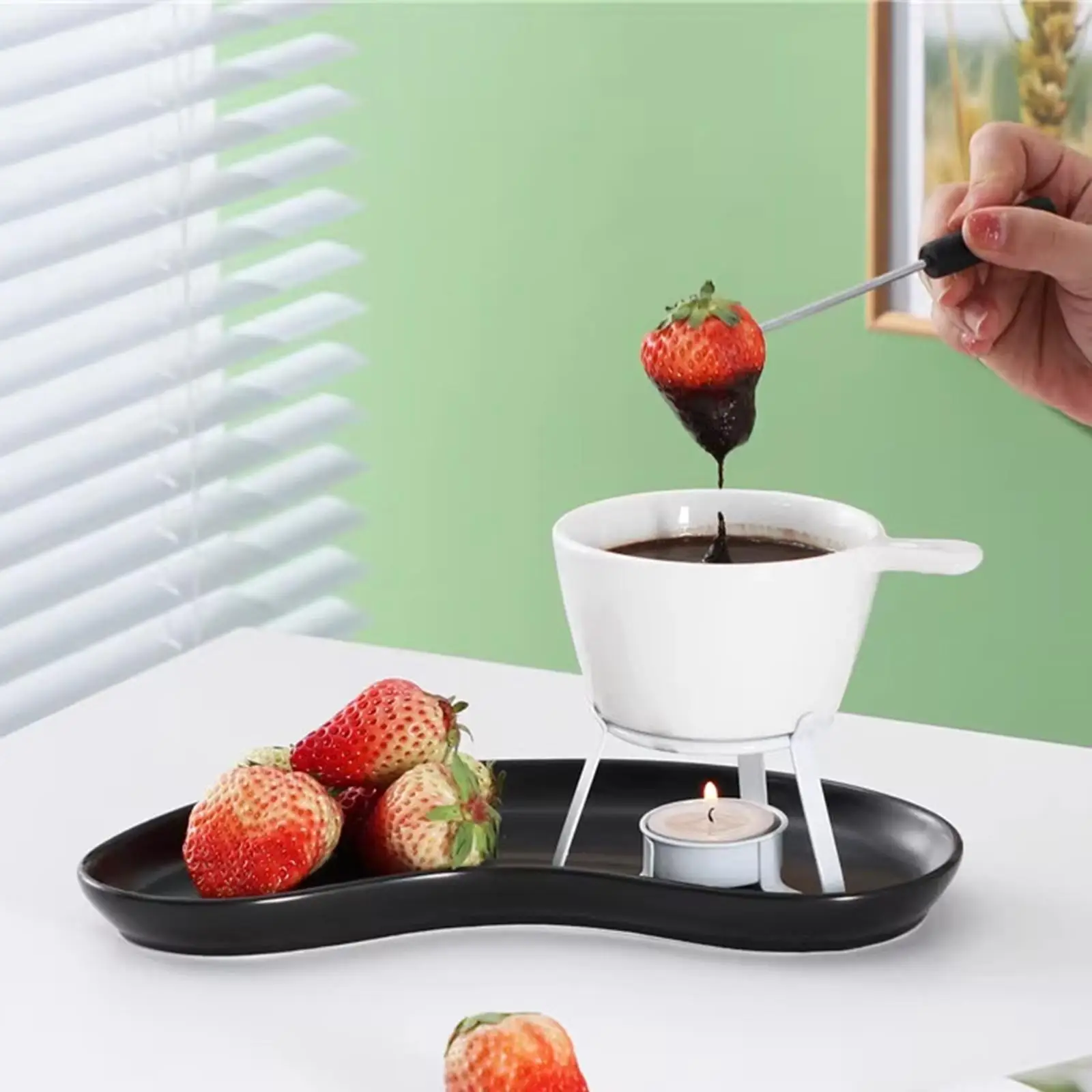 Chocolate Fondue Pot Ceramic Hot Pot Tea Light Butter Heater Melting Dining Cookware for Date Night Wedding Valentines Day