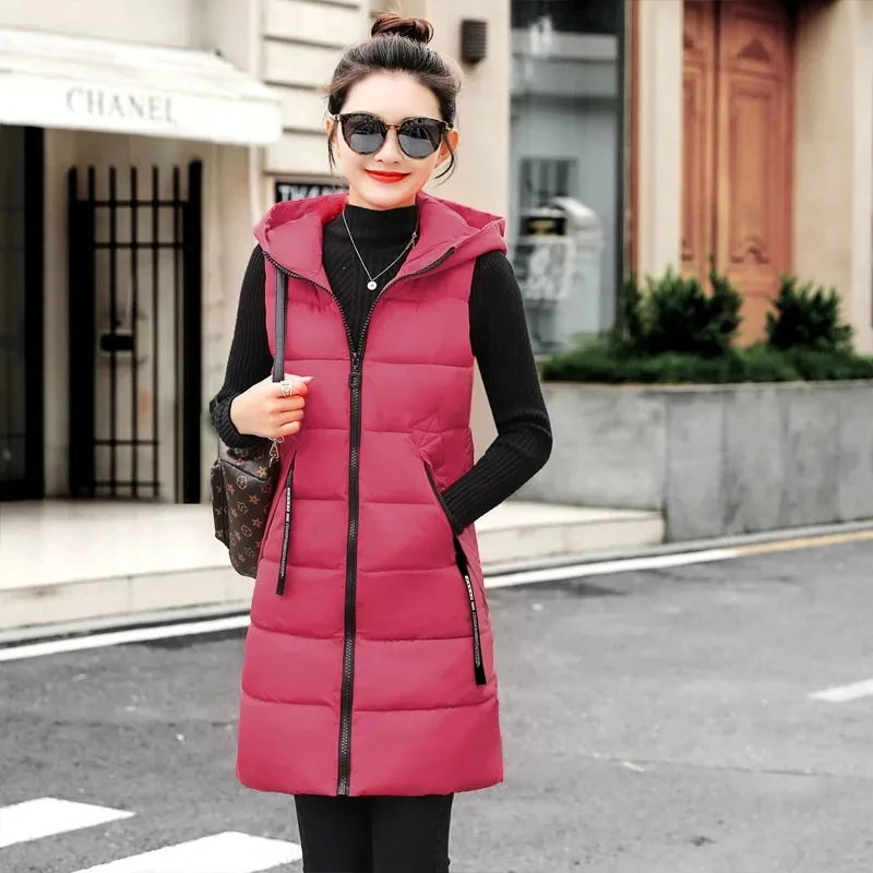 

Female New Autumn Winter Cotton-padded Coat Mid-length Vest Women Warm Sleeveless Jacket Korean Slim Jacket Waistcoat 2023