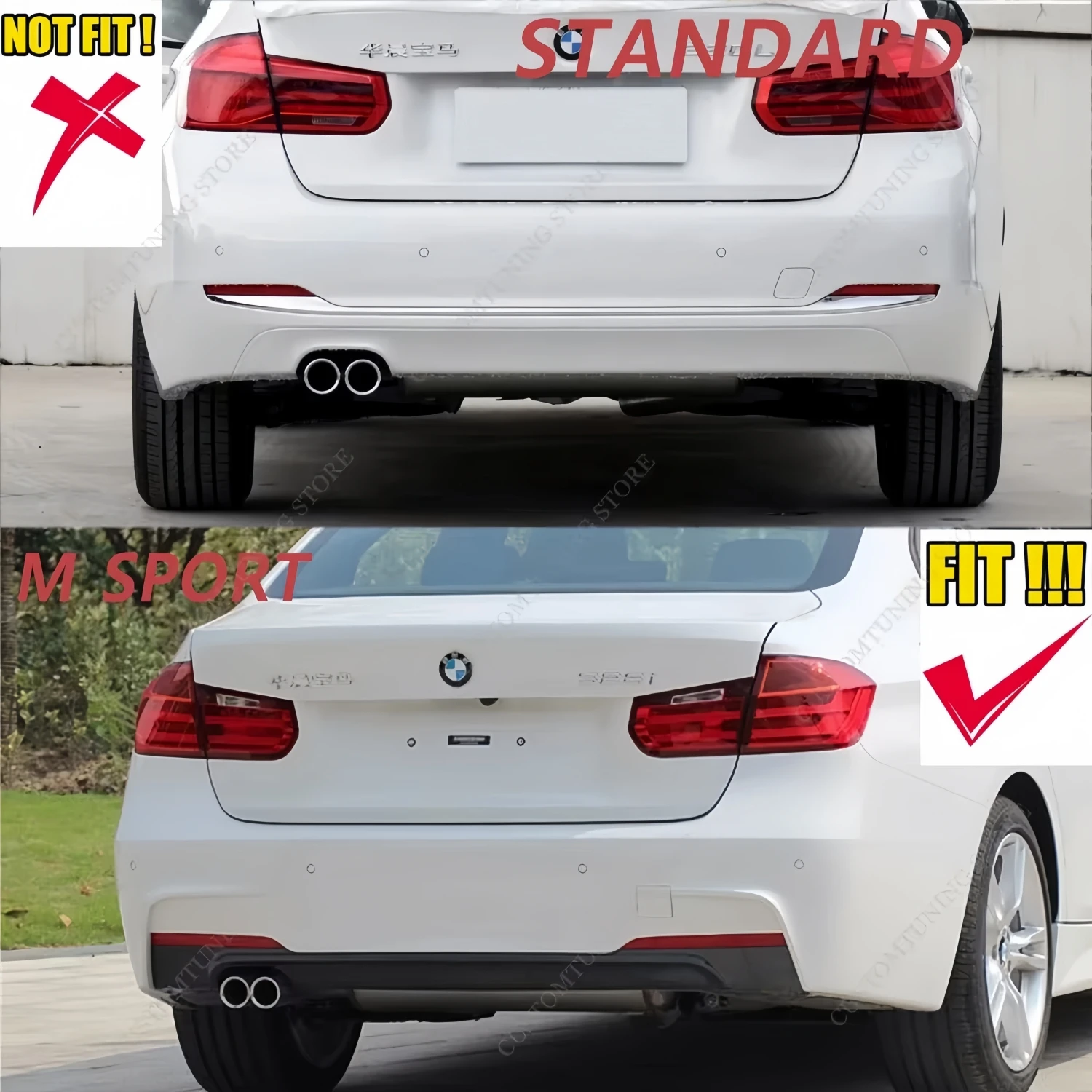 BMW 3 시리즈 M 팩 F30 F31 320d 325i 330i 330d 340i 2012-2019 바디킷 튜닝용 PSM 스타일 글로스 리어 범퍼 사이드 스플리터
