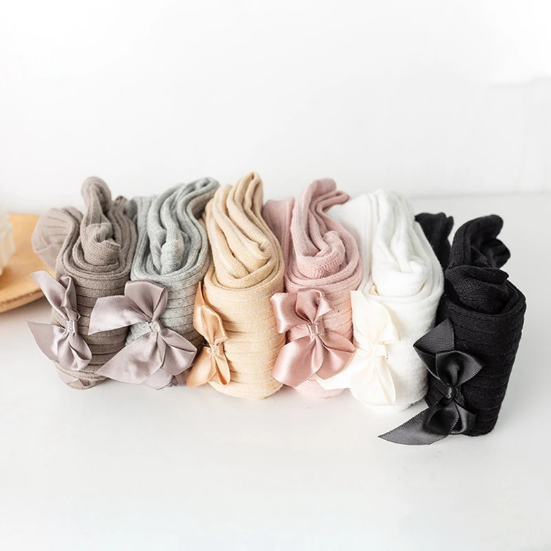 Bowknot Tights Girls Spring Fall Knitted Cotton High Waist Pantyhose Baby Girl Toddler kids pantyhose ballet tights solid color pantyhose toddler tights kids leggings