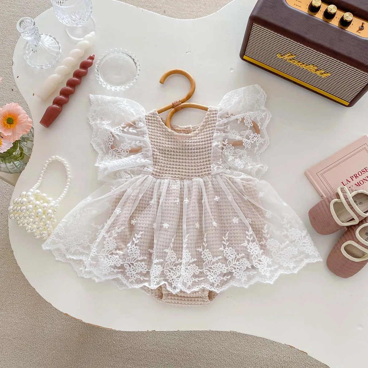 

MILANCEL Summer Baby Clothes Lace Toddler Bodysuit Waffle One Piece Girls Party Clothes