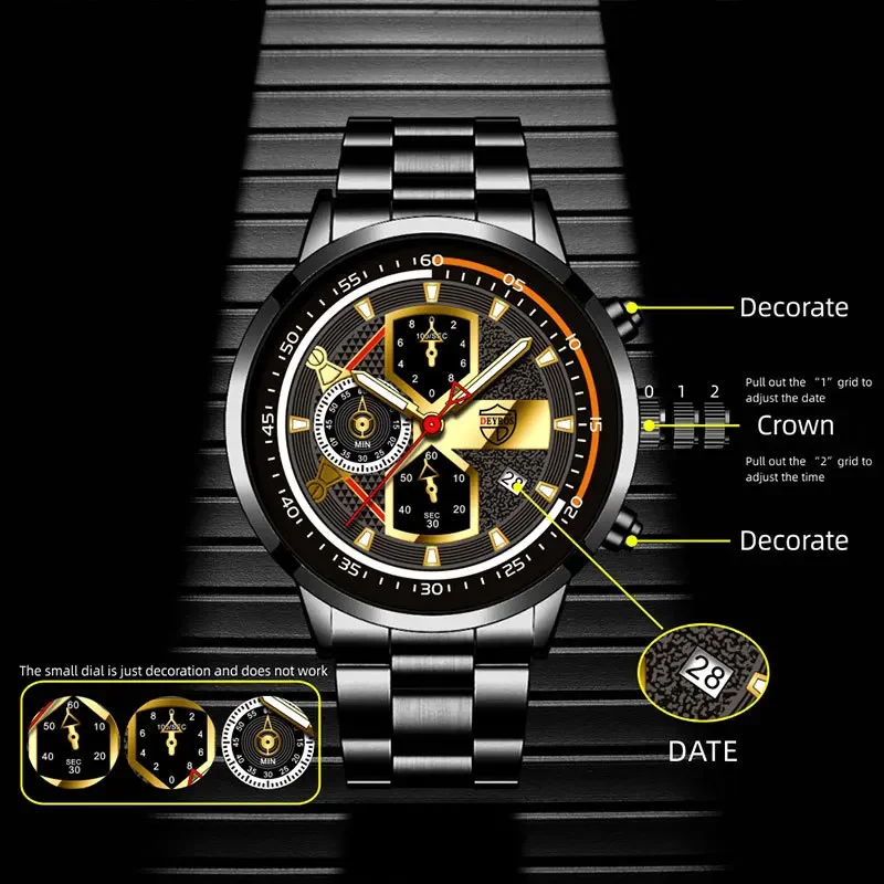 

Watch for Men Explosions Luxury Gold Men's Calendar Luminous Watch Male Fashion Stainless Steel Quartz Watch Luxury