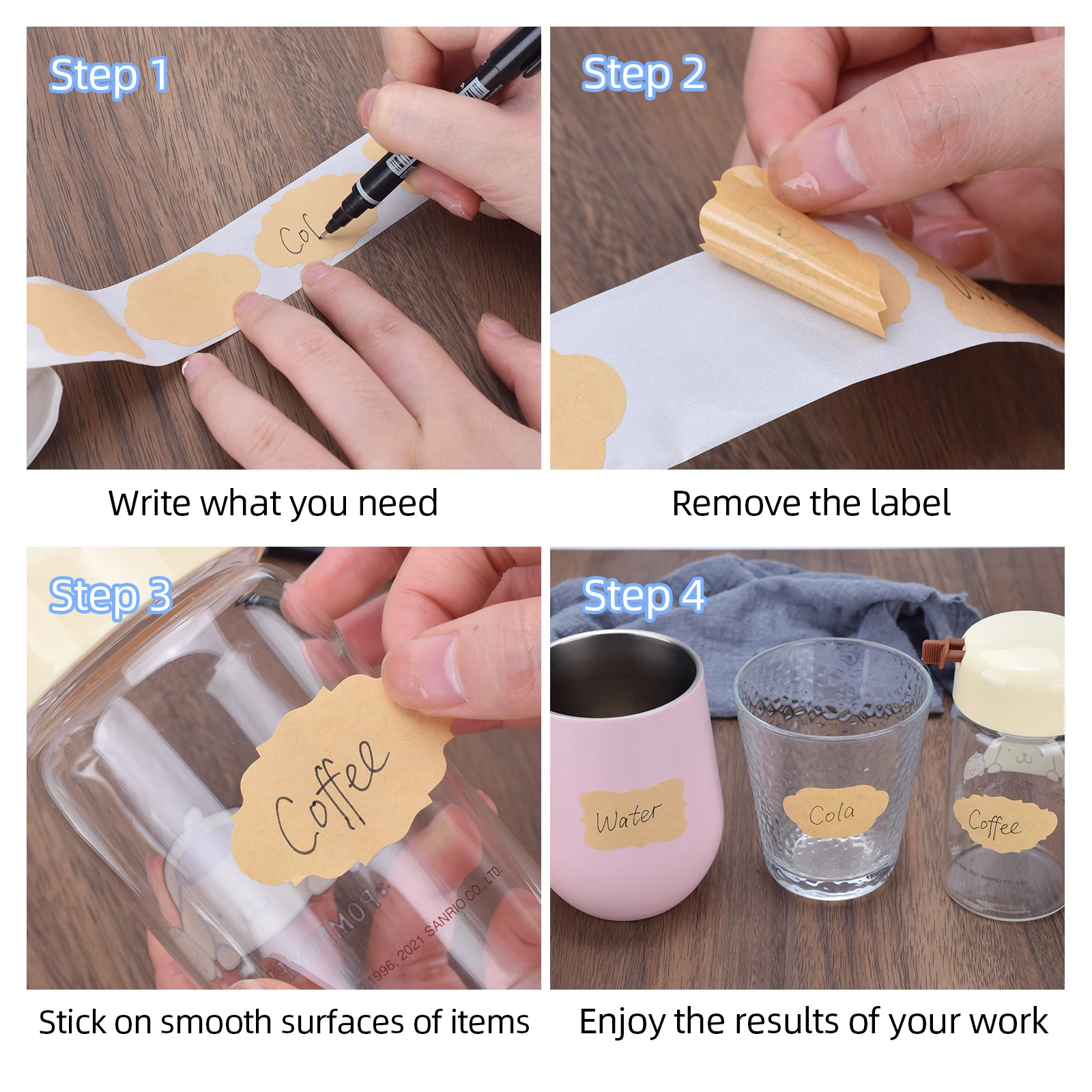 2Rolls 500pcs Kitchen Glass Spice Sticker Jar Sticker Waterproof Kitchen Label Blackboard 1pc Black Marker