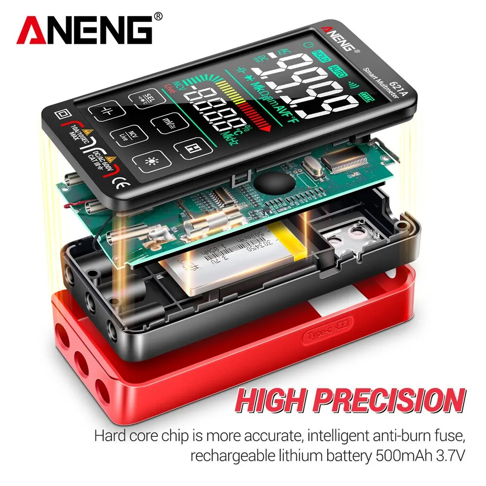 ANENG Ʈ  Ƽ, ġ ũ ƼƮ ׽ Ʈ, 9999 īƮ, True RMS ڵ  DC/AC 10A 跮, 621A