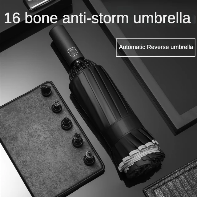 Szélálló 16 Csont Teljesen Automatikus Hajtogató Fordított Esernyő Üzleti Autó Esőálló Nagy Vinil Napvédő Esernyők - Image 5