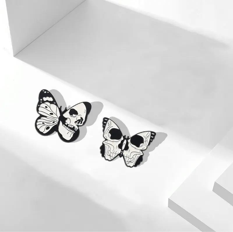 

Punk Butterfly Enamel Pins Custom Skeleton Moth Brooches Lapel Badges Black Gothic Insect Jewelry Gift for Kids Friends