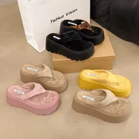 Wedge Outdoor Slippers Women's Summer Thick Bottom Flip Flops Outdoor High Waist Seaside Beach Leisure Flip Flops Suede - Image 4