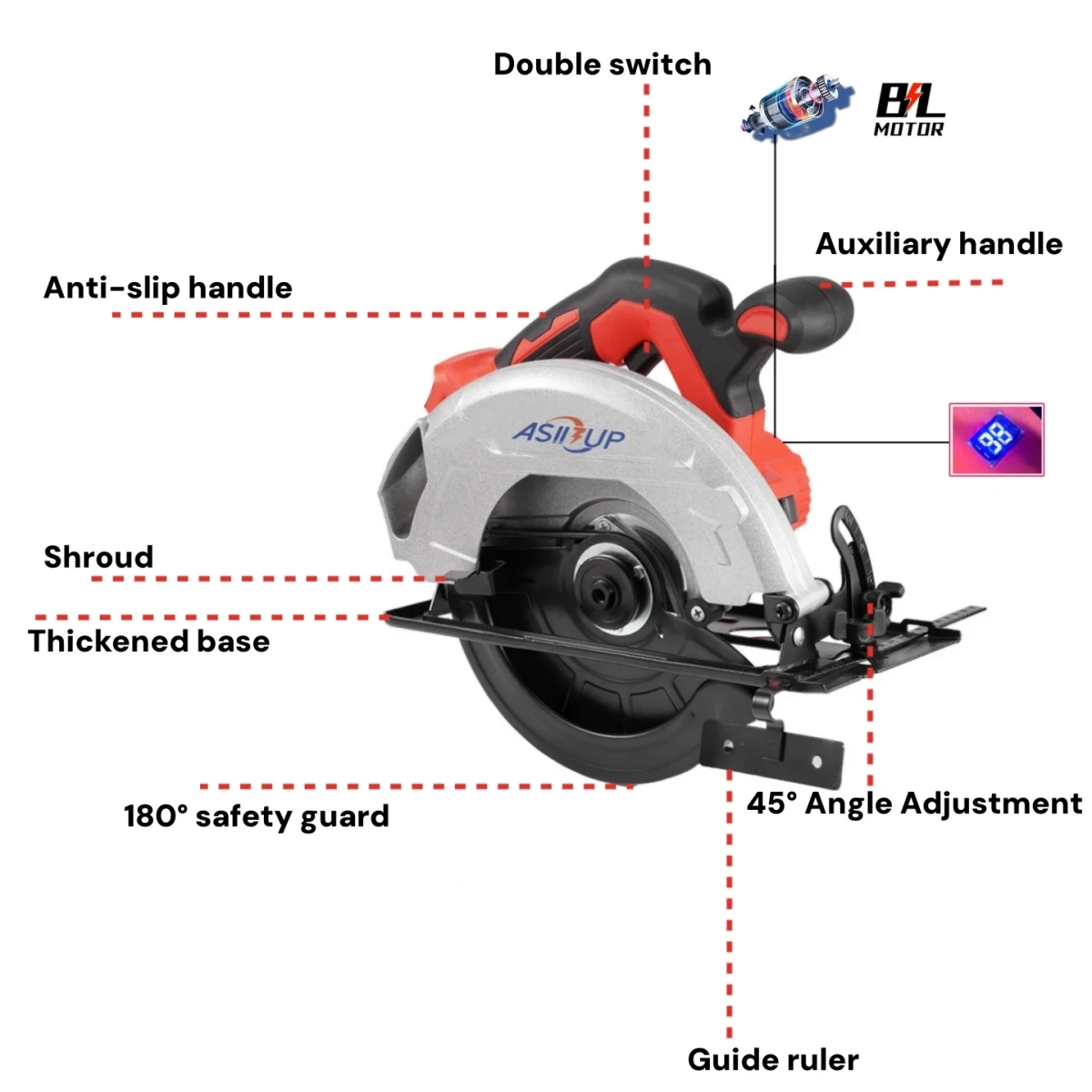 185mm 7 Inch Brushless Electric Circular Saw Battery Level Display Cordless Woodworking Cutting Tool for Makita 18V Battery