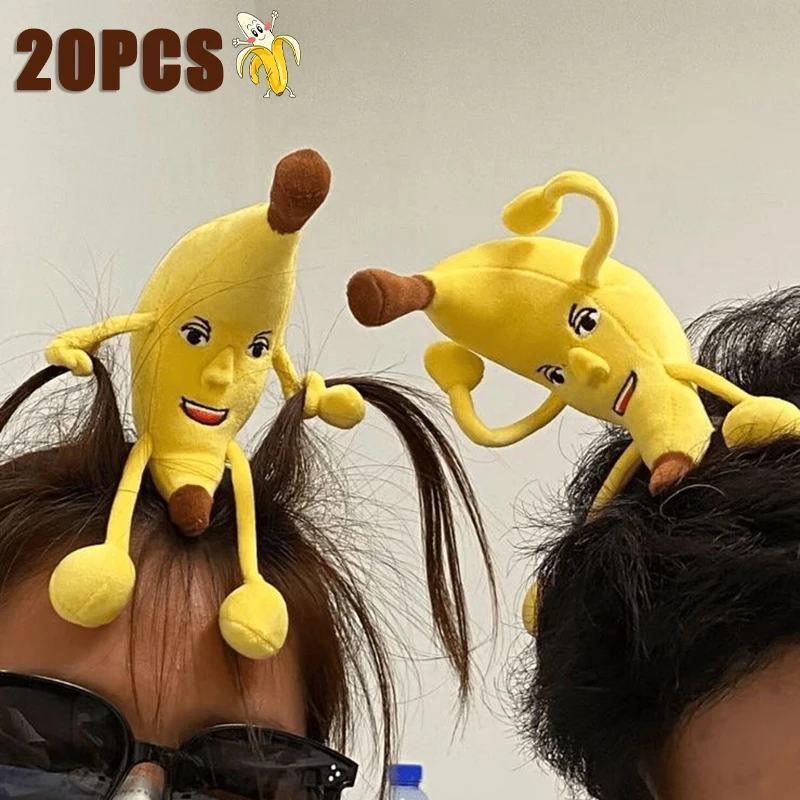 1-20PCS 머리띠 기발한 플러시 바나나 헤어 밴드 귀여운 집에서 만든 재미 작은 인형 헤어 액세서리 참신 플러시 소녀 머리 장식