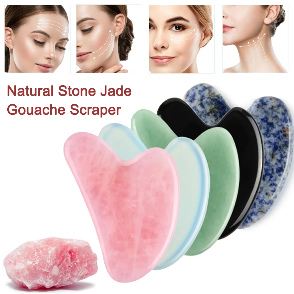100NaturalStoneJadeGouacheScraperRoseQuartzFacialGuaShaTools