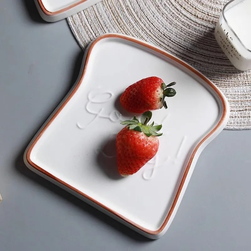 Bread Shaped Ceramic Breakfast Dessert Plate Toast Dishes Salad Fruit Snack Tray Household Tableware Dinner Plate Tableware 1PC